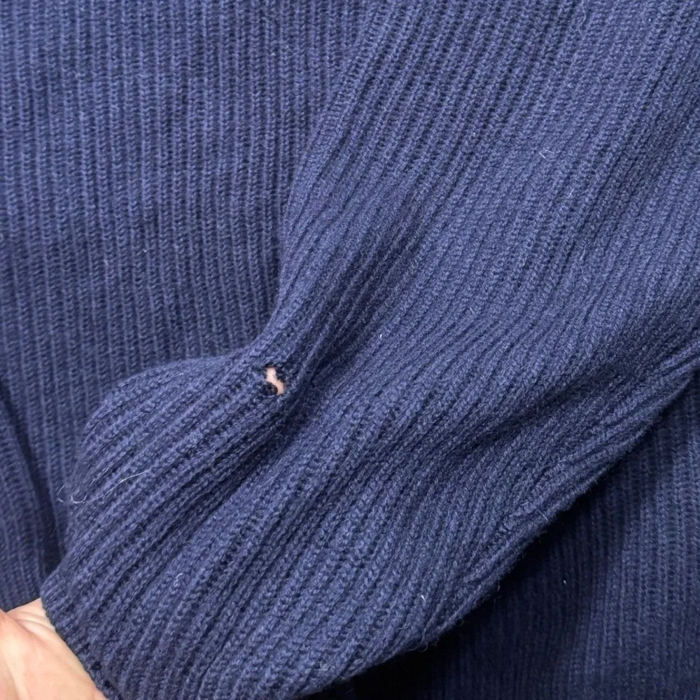 Banana Republic Mens Large Navy Blue Merino Wool Cashmere Ribbed 1/4 Zip Sweater